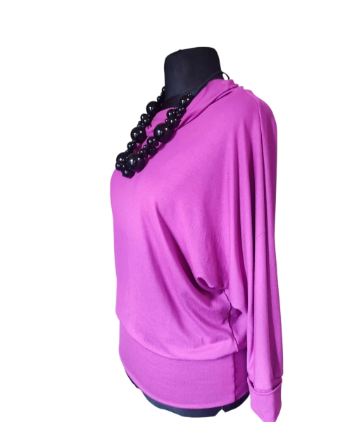 Jesienna bluzka KIMONO ze ściągaczami i z golfem - fuksja